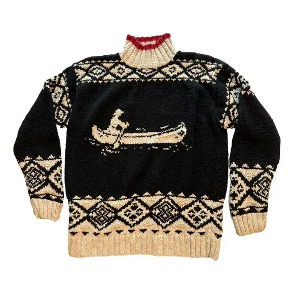 Vintage Hand Knit Ralph Lauren Sailing Yacht Canoe Knit Sweater Lodge Womens - Picture 1 of 12